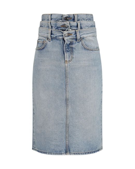 Fiorucci Blue Midi Denim Skirt Triple-Layer