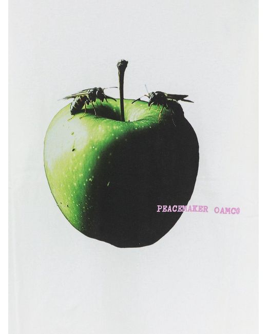 Oamc Peacemaker White Cotton T-Shirt With Apple Print for men