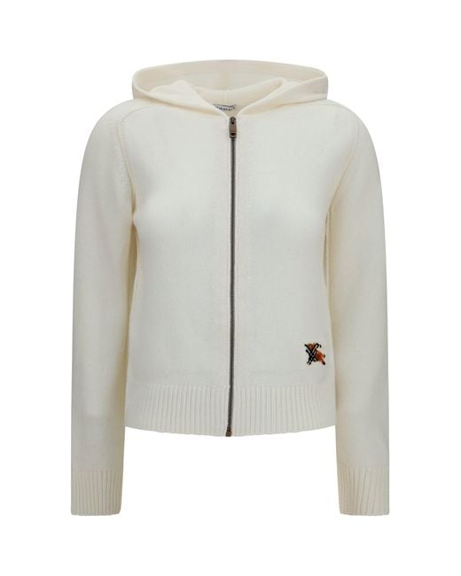 Burberry White Cardigan Hooded Wool