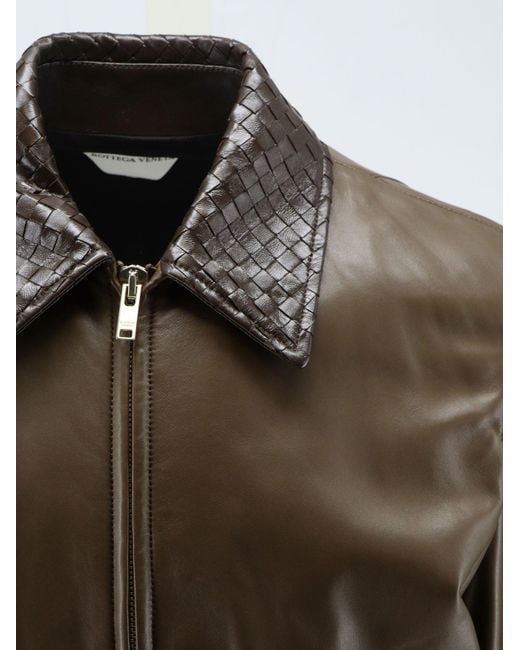 Bottega Veneta Brown Leather Jacket With Ibntrecciato Detail