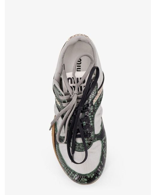 Miu Miu White Gymnasium Technical Fabric And Python-Print Aisley Sneakers