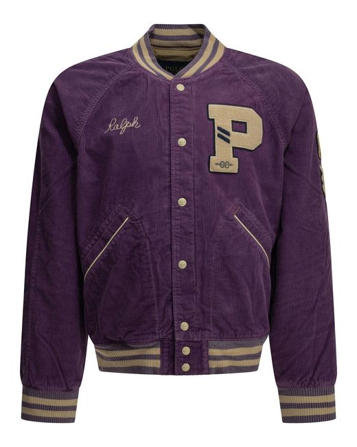 Polo Ralph Lauren Purple Velvet Bomber Jacket With Logo for men