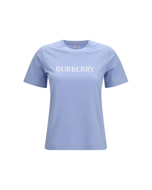 Burberry Blue Embroidered Logo Cotton T-Shirt