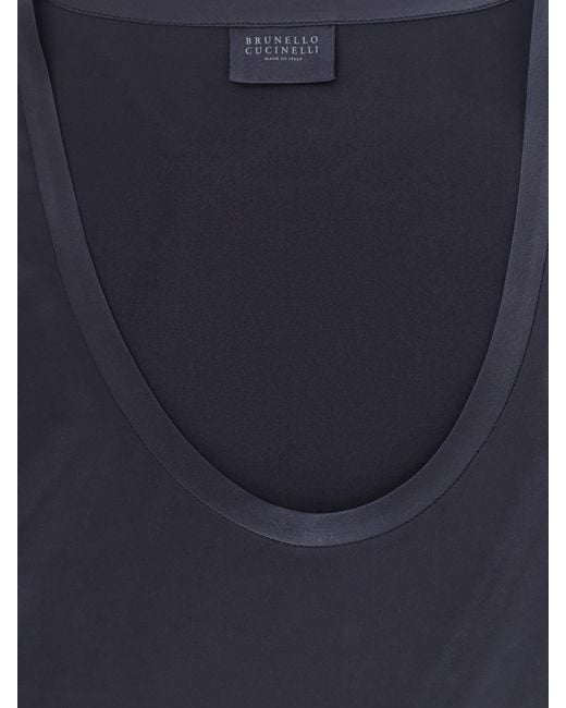 Brunello Cucinelli Blue Stretch Silk Tank Top