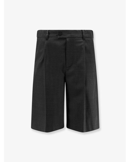 DUNST Black Pleated Bermuda Shorts Wool-Silk for men