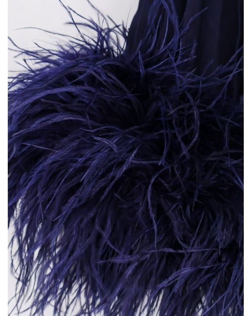 Self-Portrait Blue Self Portrait Chiffon Long Dress With Ostrich Feathers