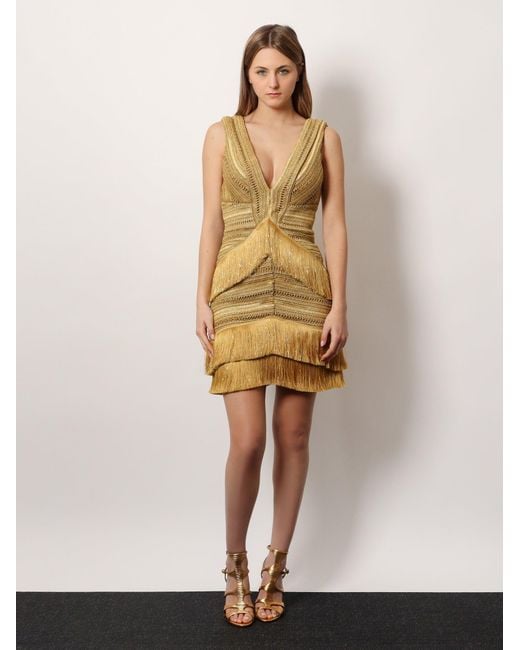 PATBO Metallic Pampas Mini Dress With Embroidery And Fringes
