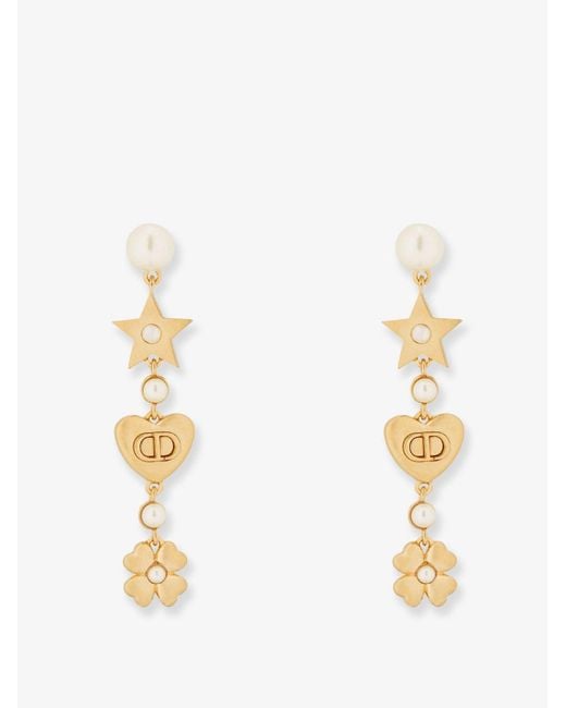 Dior White Dior Lucky Dior Metal Earrings With Golden Finish