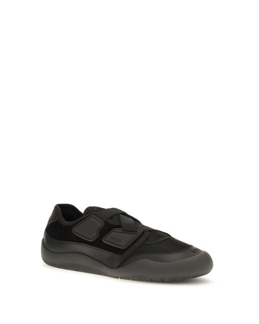 Prada Black Speedrock Leather And Mesh Sneakers for men