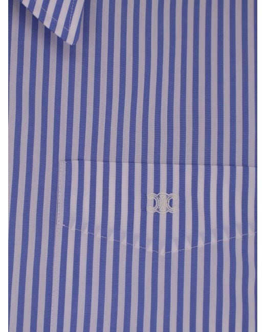Céline Purple Cropped Striped Cotton Shirt