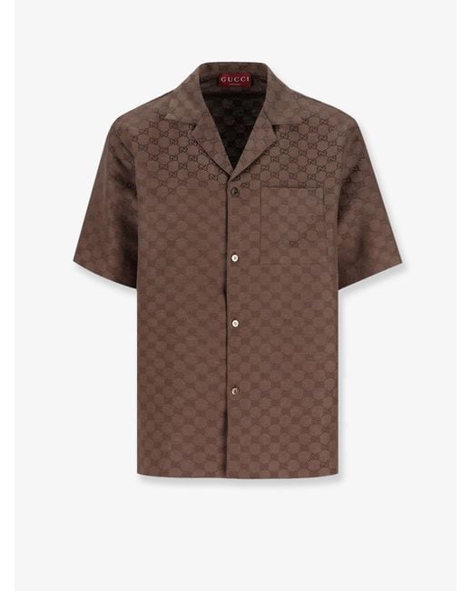 Gucci Brown Gg Linen Blend Shirt for men