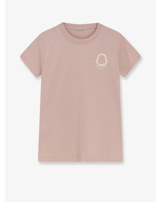 Moncler Pink Cotton T-Shirt With Flocked Logo On The Front