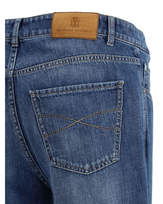 Brunello Cucinelli Blue Cuffed Jeans for men
