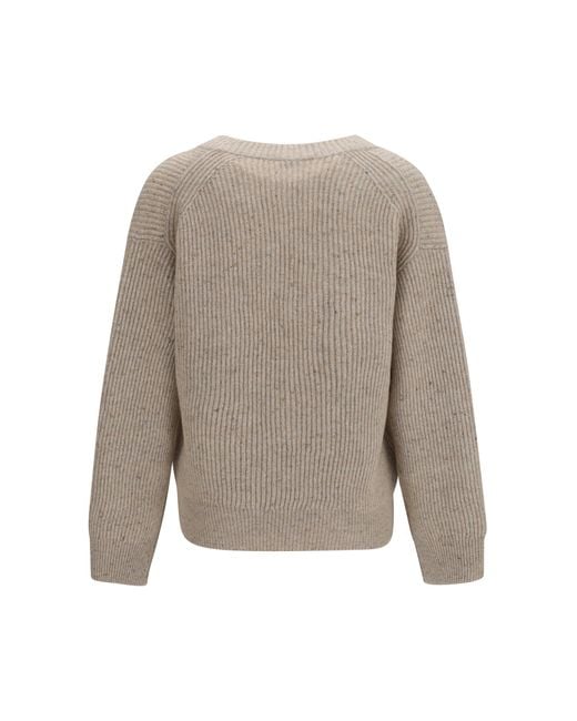 Brunello Cucinelli Natural Cashmere And Mohair V-Neck Sweater