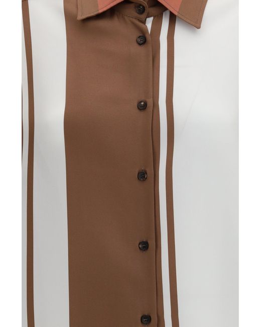 Kiton Brown Long Striped Silk Shirt