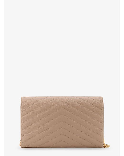 Saint Laurent Natural Leather Crossbody Bag With Metal Cassandre Logo