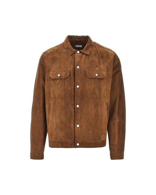 Brunello Cucinelli Brown Suede Leather Jacket for men