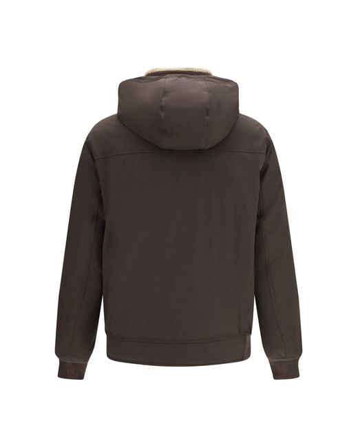 Brunello Cucinelli Gray Nylon Down Jacket With Removable Hood for men