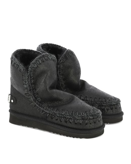 Mou Black "Eskimo 18 With Rhinestones Logo" Ankle Boots