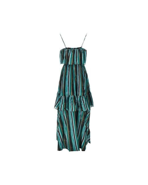 Pinko Green Striped Print Muslin Maxi Dress