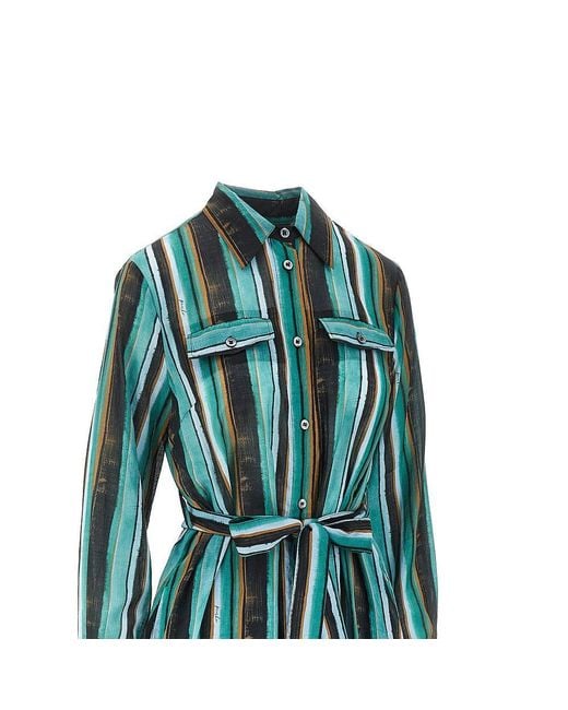 Pinko Green Printed Muslin Midi Shirt Dress