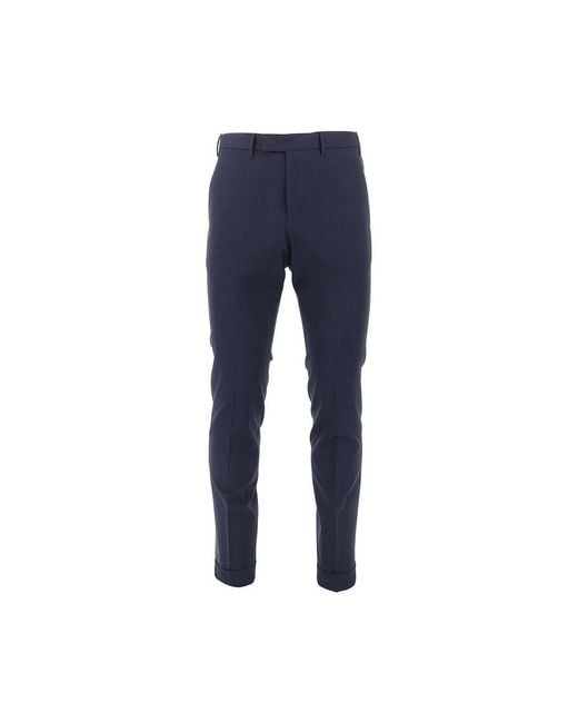 PT Torino Blue Stretch Wool Master Fit Pants for men
