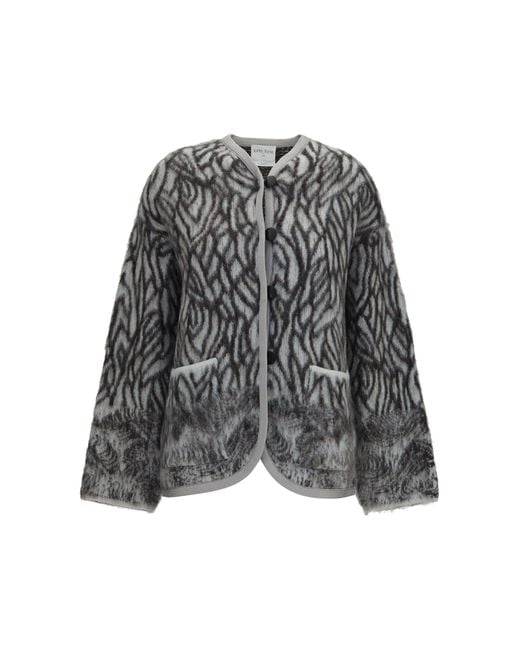 Forte_forte Gray Heron Feather Brushed Cardigan Jade