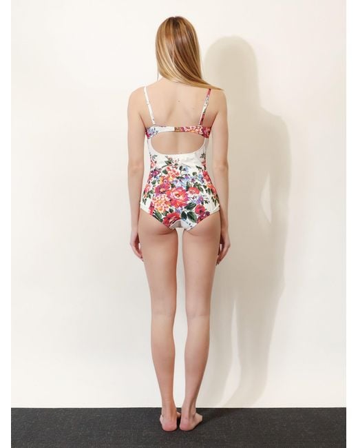 Dolce & Gabbana White One-Piece Swimsuit With Floral Print