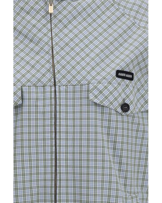 Miu Miu Gray Checked Technical Fabric Blouson Jacket
