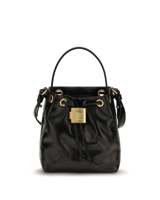 Balmain Black Bucket Bag Pulse Calf Leather