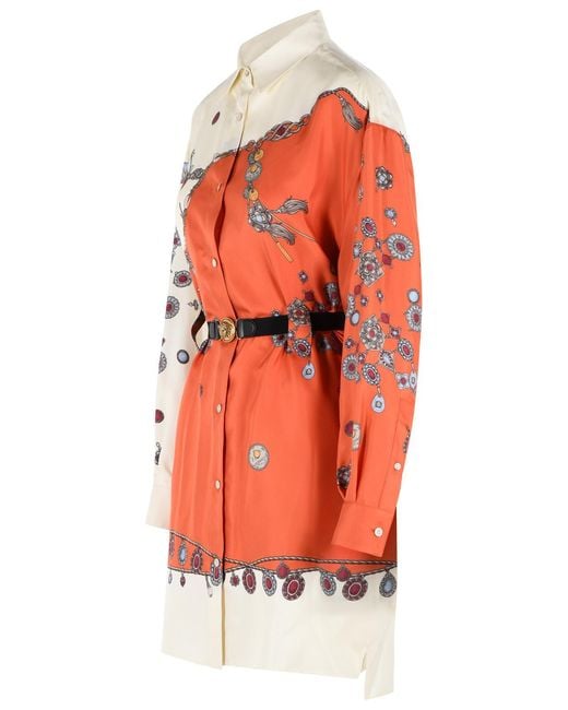Versace Orange And Ivory Silk Mini Dress