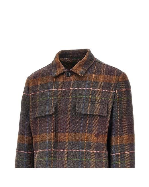 Etro Brown Cashmere And Wool Overshirt for men