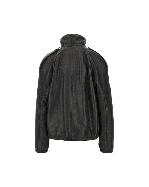 Saint Laurent Black Padded Leather Oversized Jacket