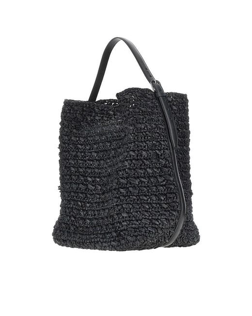 Totême Black Woven Raffia Belted Tote Bag