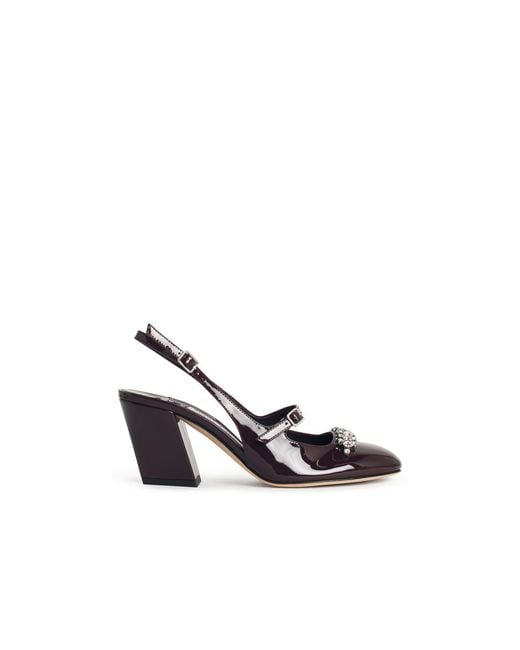 Jimmy Choo White 'Belinda' Deep Merlot Leather Slingbacks