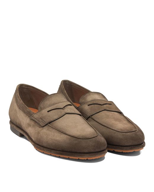 Santoni Brown Calf Leather Loafers for men