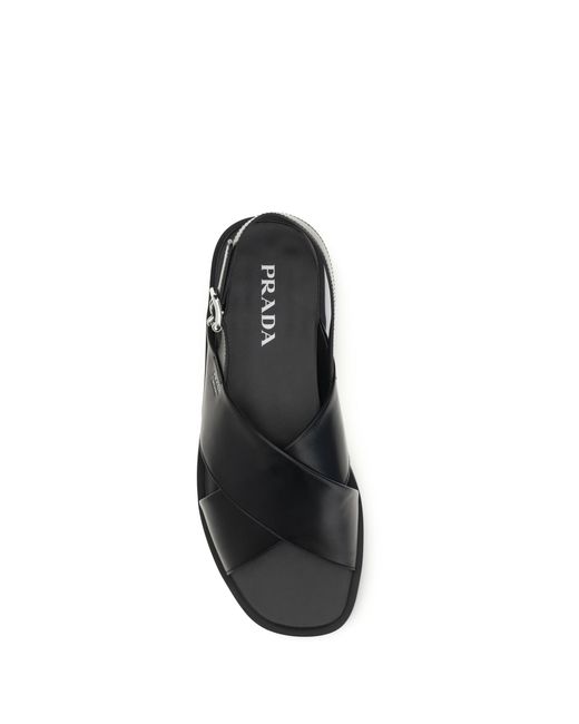 Prada White Saffiano Criss-Cross Sandals for men