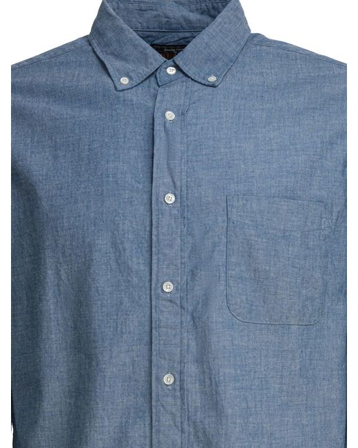 Beams Plus Blue Shirt With Button-Down Collar Shirts Light for men