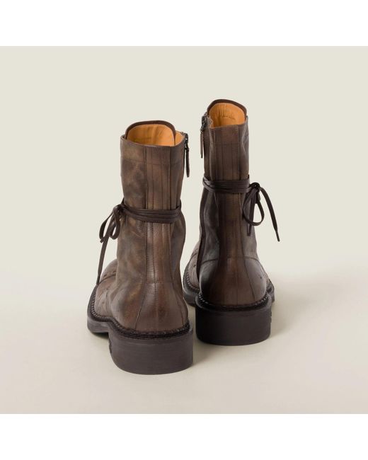 Miu Miu Brown Leather Lace Up Ankle Boots