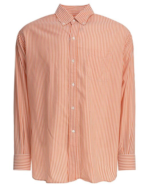 Beams Plus Pink Wool Stripe Shirts for men