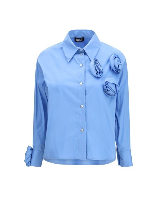 Ella Blue Shirt With Appliqué Roses