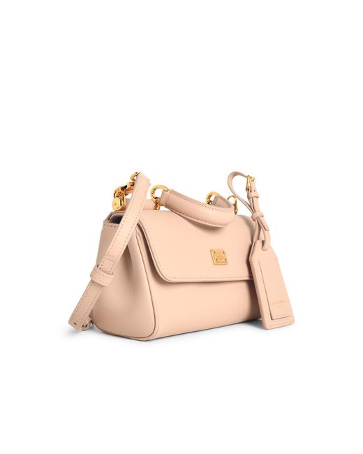 Dolce & Gabbana Natural Dolce & Gabbana Small 'Sicily' Leather Handbag Nude