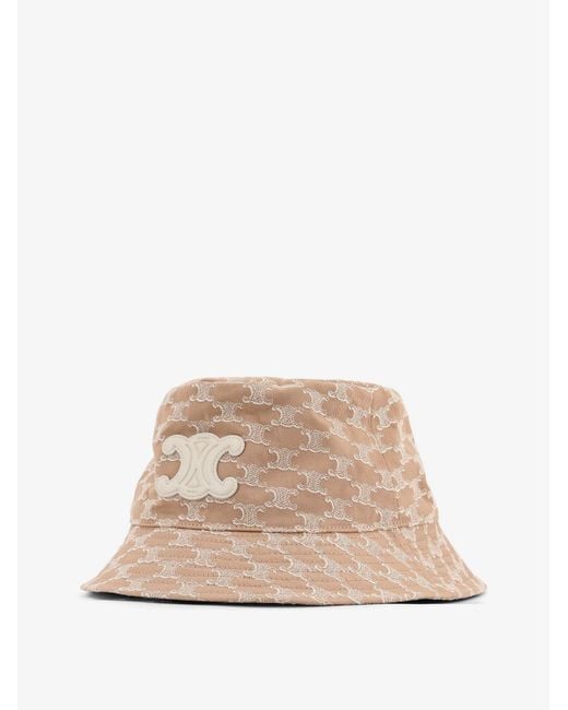 Céline Natural Cotton Hat With Triomphe Logo All-Over