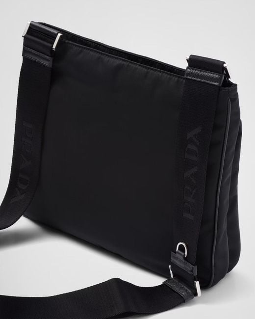 Prada Black Re-Nylon Saffiano Leather Crossbody Bag for men