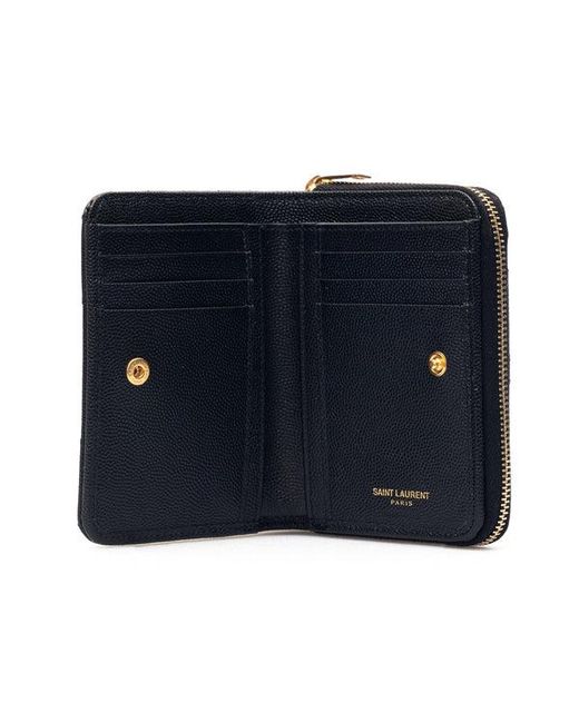 Saint Laurent Black Grain De Poudre Leather Cassandre Wallet
