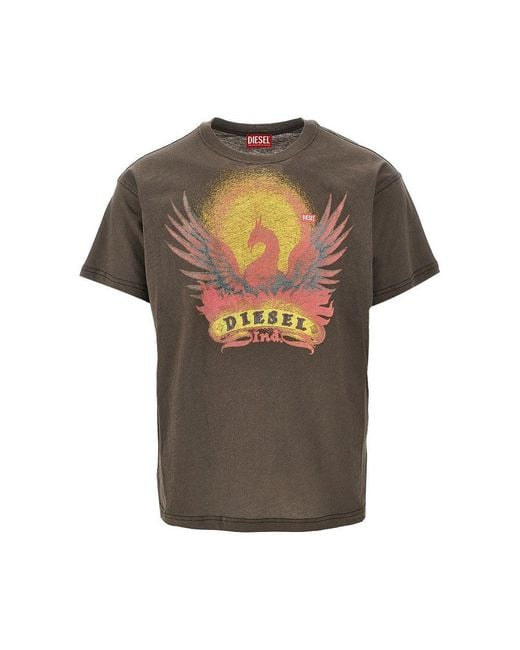DIESEL Gray 'Phoenix' Print T-Shirt for men