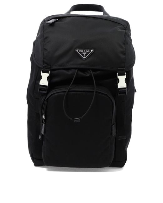 Prada Black Re-Nylon And Saffiano Backpack for men