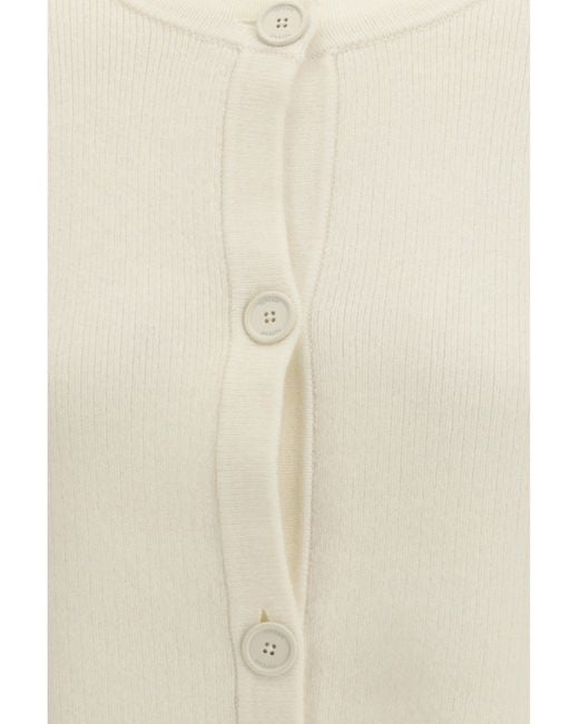 Totême White Cropped Crewneck Cardigan With Button Fastening