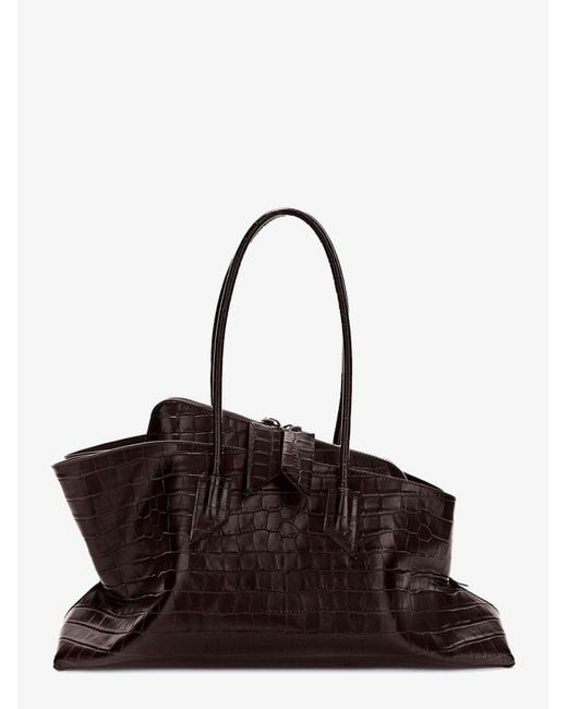The Attico Brown La Passeggiata Medium Leather Shoulder Bag With Croco Effect