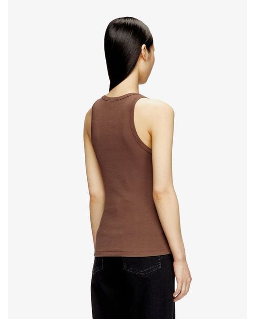 DIESEL Brown Slim-Fit Ribbed Tank Top With Metal Oval D Logo